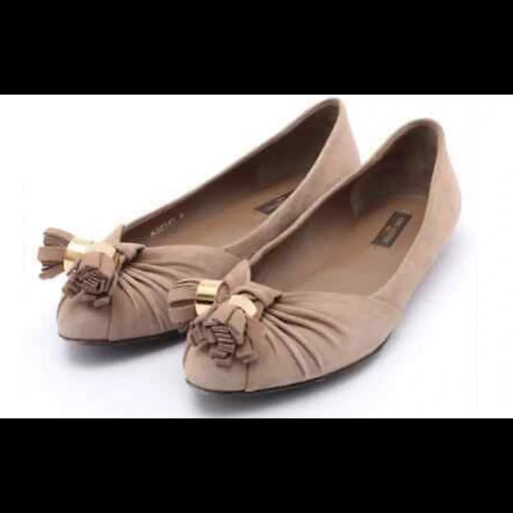 Louis Vuitton MA0141‎ Suede Flat Pumps 34.5 Ladies Beige